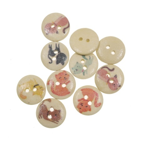 Nasture lemn natur model animale multicolor 1,5cm 20/set 121316