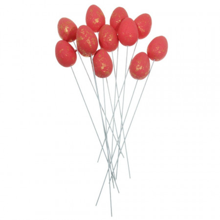 Ou polistiren pestrit rosu cu auriu 3,8cm pe bat 12/set 3823332