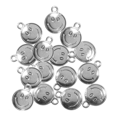 Pandantiv metalic argintiu fata zambitoare 12x15mm 15/set
