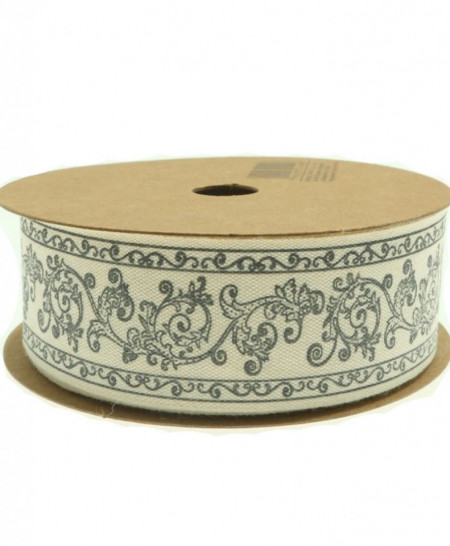 Panglica bumbac crem cu arabescuri albastre 25mm x 5m/rola Canea yxr-pl1607_03