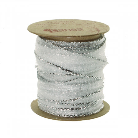 Panglica organza alba cu margine argintie 10mm x 3m/rola Canea YB-PL 1512-03