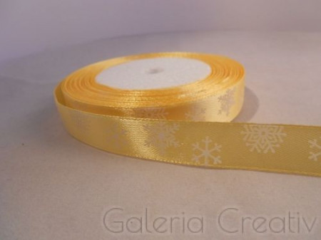 Panglica satinata crem inchis cu fulgi albi 15mm x 21m/rola
