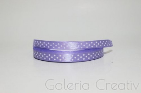 Panglica satinata lila cu buline mici albe 10mm x 21m/rola