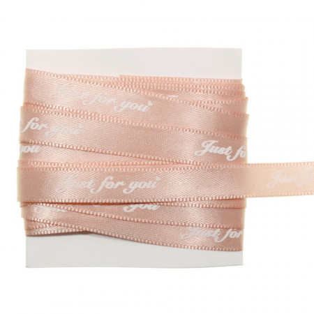 Panglica satinata roz somon inscriptie Just for you 10mm x 5m