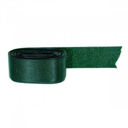 Panglica satinata verde inchis cu sclipici 25mm x 5m