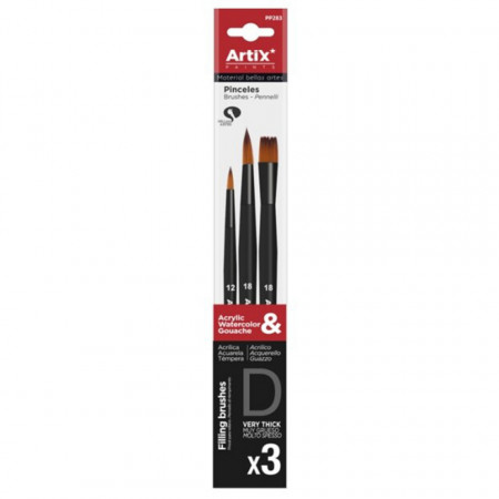 Pensula sintetica varf rotund/drept coada scurta 3/set Artix 12-18-18 PP283