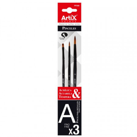 Pensula sintetica varf rotund/drept coada scurta 3/set Artix 4-6-10 PP280