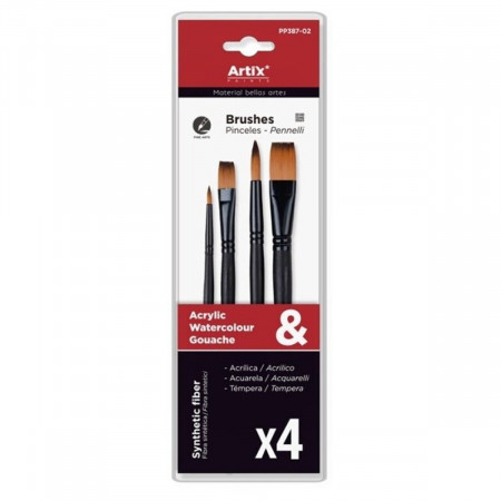 Pensula sintetica varf rotund/drept coada scurta 4/set Artix 6-10-12-16 PP387-02
