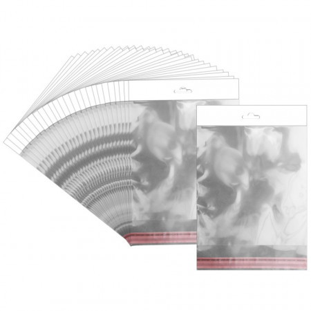 Punga transparenta cu clapeta adeziva si agatatoare 23x16/20cm 50/set