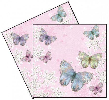 Servetel Fluturi pe fond roz 33x33cm 2/set 361522