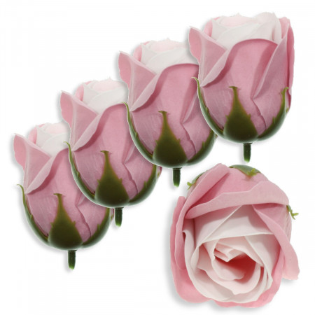 Trandafir din sapun roz antic/roz pal/somon 5cm cu tija din plastic 5/set