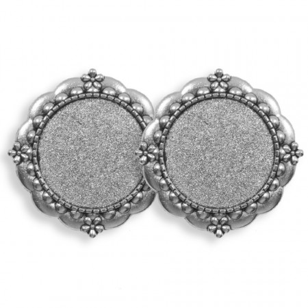 Brosa baza argintie 38mm cabochon rotund 25mm 2/set B77