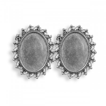 Brosa baza argintiu inchis cabochon oval 20x25mm 2/set B23