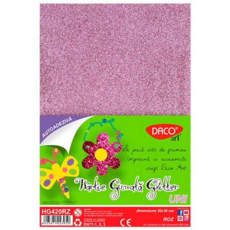 Carton buretat autoadeziv cu sclipici A4 x 2mm Daco HG420RZ roz