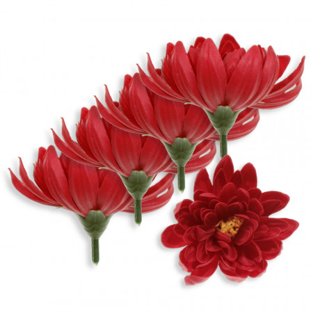 Crizantema din sapun rosie 7cm cu tija si mijloc din plastic 5/set