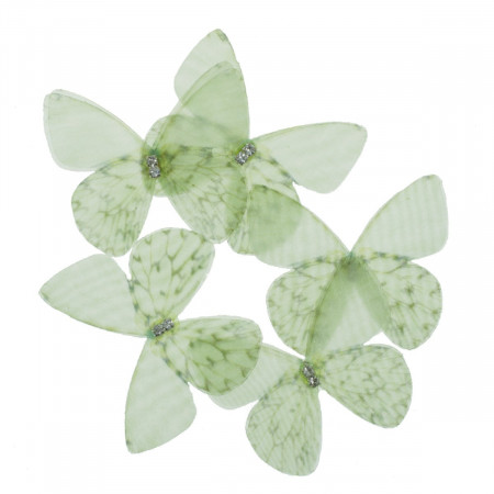 Fluture organza vernil cu strasuri 4,3x3,8cm 5/set