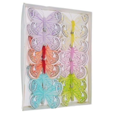 Fluture pene si plastic cu cleste model 1 multicolor 7,5,x6cm 12/set