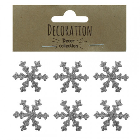 Fulg rasina cu sclipici argintiu si adeziv 3,4cm 6/set DD57378