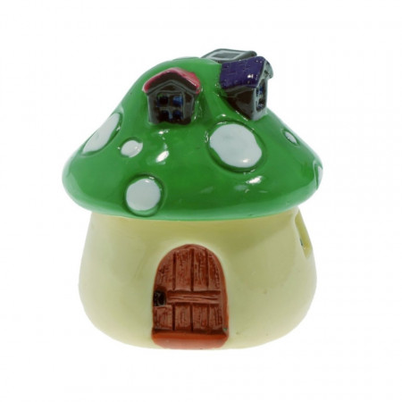 Miniatura casuta din rasina forma ciuperca cu acoperis verde 2,4x2cm 389570