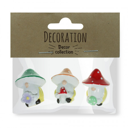 Miniatura pitic cu caciula forma ciuperca din rasina 2,8x3,5cm 3/set DD64788