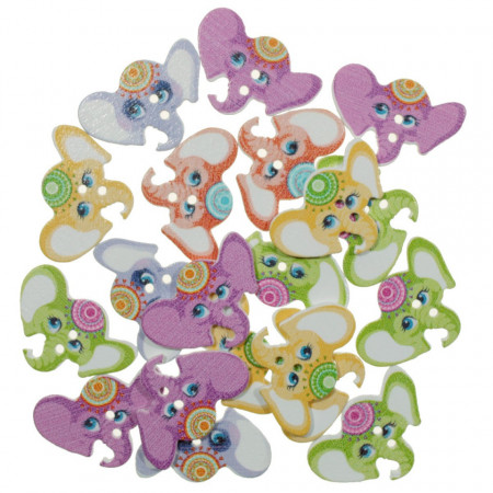 Nasture lemn multicolor cap elefant 2,8x1,9cm 20/set