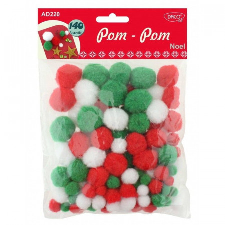 Pompon alb/rosu/verde marimi diferite 140/set Daco AD220