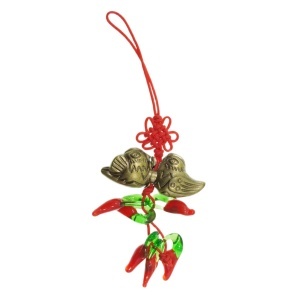 Amuleta Feng Shui - Rate mandarine din rasina si ardei rosii 12cm rosu/bronz