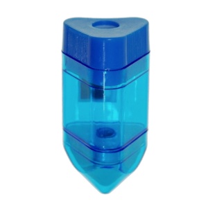 Ascutitoare plastic 1 orificiu cu radiera si container albastru forma creion 6x2,5cm
