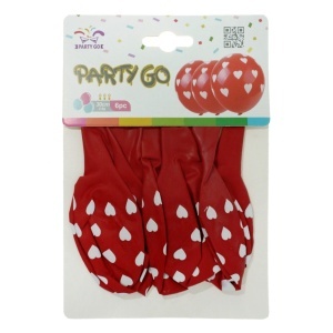 Balon rosu cu inimi albe 30cm 6/set Party Go FA0231
