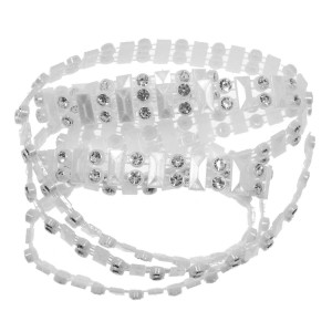 Banda decorativa dreptunghi plastic alb cu stras 1cm x 1m