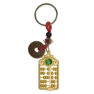 Breloc Feng Shui - Abac si monede 11,5cm auriu/rosu