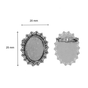 Brosa baza argintiu inchis 20x25mm cabochon oval 14x18mm 3/set B22 - Img 2