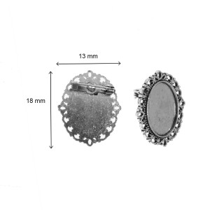 Brosa baza argintiu inchis 22x26mm cabochon oval 13x18mm 3/set B24 - Img 2