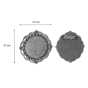 Brosa baza argintiu inchis 37mm pentru cabochon rotund 25mm 2/set B60 - Img 2