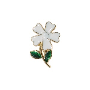Brosa floare 1,9x3cm auriu/alb