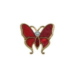 Brosa fluture 2,1x2,4cm auriu/rosu