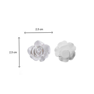 Cap trandafir plastic alb/sclipici cu adeziv 2,5cm 8/set RD18-2068 - Img 2