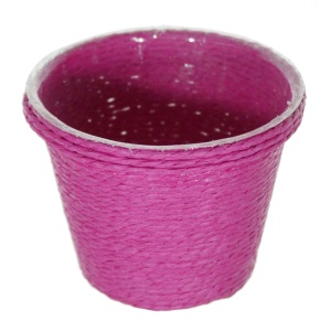 Cos plastic cu sfoara hartie fucsia baza rotunda 7x8x10cm