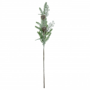 Creanga brad nins cu bobite albe si conuri 68cm