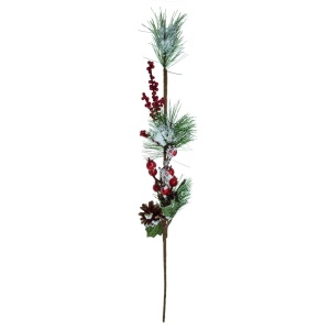 Creanga pin ninsa cu bobite, macese rosii si con 58cm
