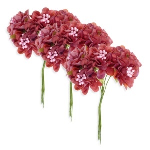 Crizantema textil rosu cu stamine roz 4cm 3x5 fire/set