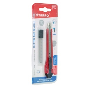 Cutter retractabil latime 0,9cm cu 5 lame de rezerva rosu MI057
