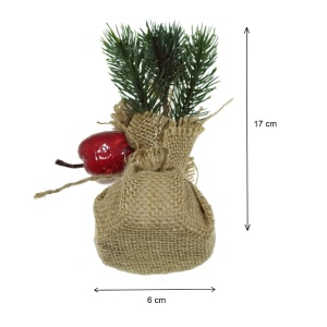 Decoratiune crenguta brad/bobite/con si mar in sac iuta 17x6cm - Img 2