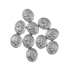 Distantier metalic argintiu inchis oval model cruce 10x11mm 10/set