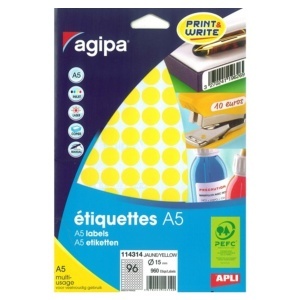 Etichete buline galbene 1,5cm 10 coli x 96buc/coala Agipa E78