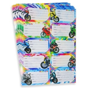 Etichete scolare autoadezive 5x9cm 10 coli x 10 buc/set motociclete