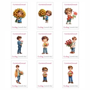 Felicitare card personalizata Baiat cu flori 9x5,4cm