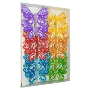 Fluture pene si plastic cu cleste model 3 multicolor 7,5,x6cm 12/set