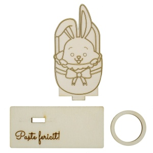 Iepure placaj pirogravat Paste Fericit! cu suport pentru ou 3 piese/set 9x4x8,6cm - Img 2
