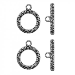 Inchizatoare toggle decorativa argintiu inchis 21x22mm IT46 2/set